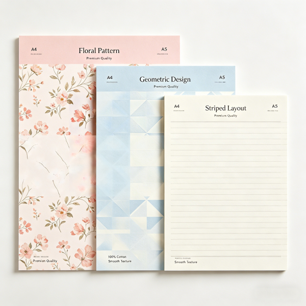 3-Design A4 Stationery Paper Pack, Floral/Geometric/Lined Writing Paper for Journaling
