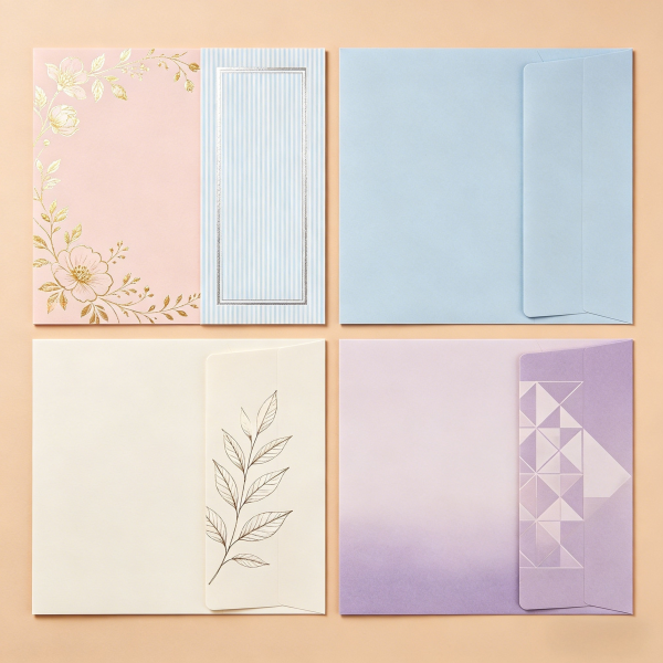 4-Pack Elegant Stationery Paper & Envelope Set, Floral/Stripe/Minimalist/Geometric Designs