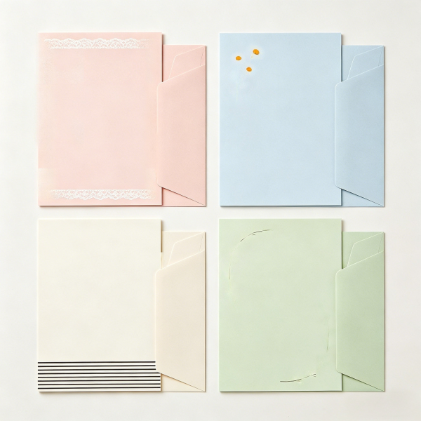 4-Style Minimalist Letter Set with Envelopes, Lace/Dot/Stripe Stationery for Everyday Use