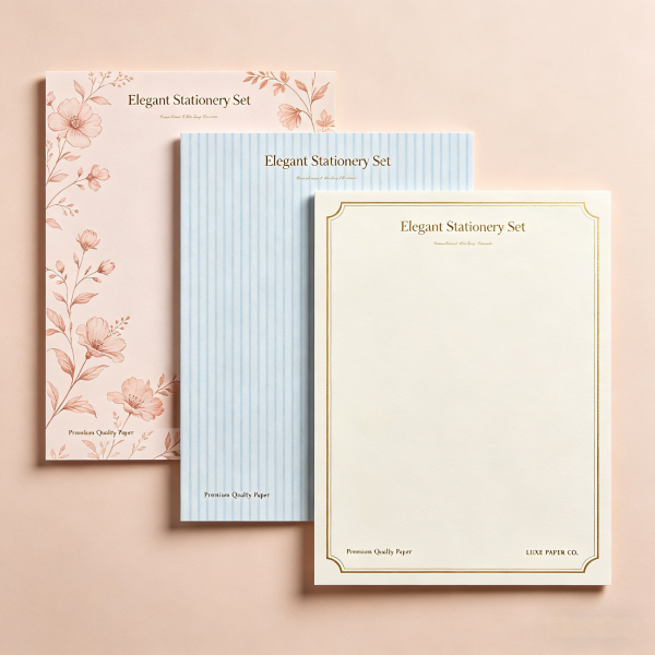 Elegant A4 Stationery Paper Set, Floral/Striped/Gold Border Writing Paper for Formal Letters