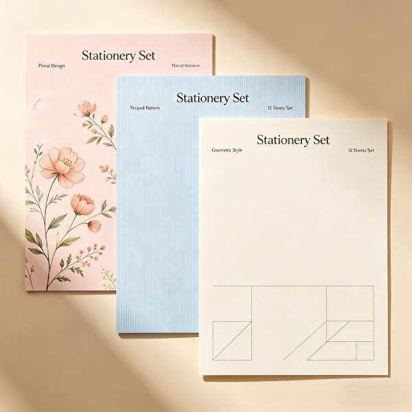 3-in-1 A4 Stationery Paper Set, Floral/Striped/Geometric Design Writing Paper for Letters & Notes
